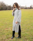 Felted Knit Cowl Neck Midi Sweater Dress