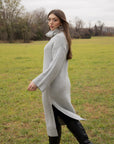 Felted Knit Cowl Neck Midi Sweater Dress